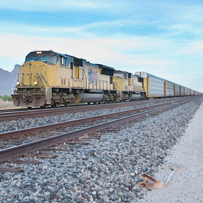 image of a train on tracks to represent GRB Law's work with the railroad industry